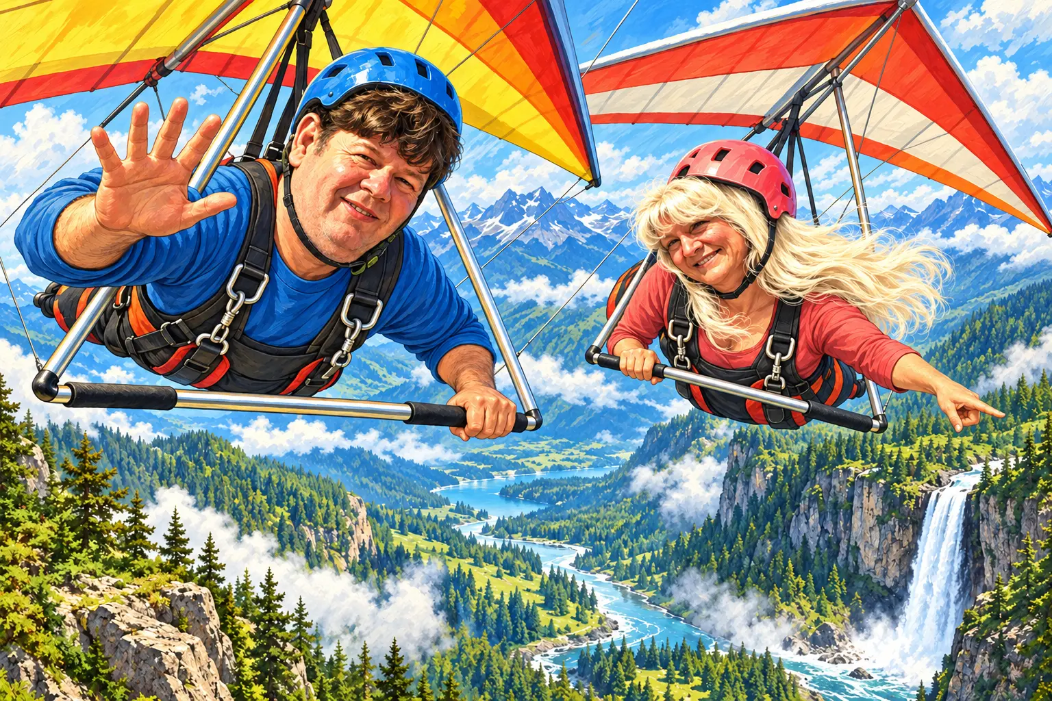Above the clouds. adventure illustration featuring Robert + Sandy